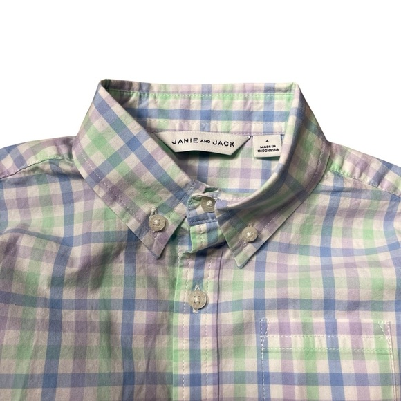 Janie and Jack Spring Easter Soft Pastel Blue Green Plaid Shirt Boys Size 4T - Picture 2 of 5